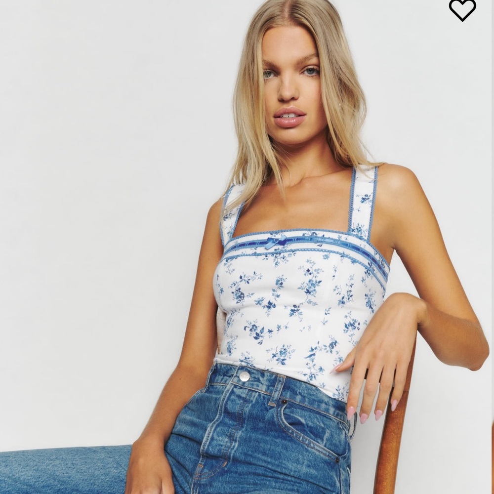 Reformation linen blue floral top